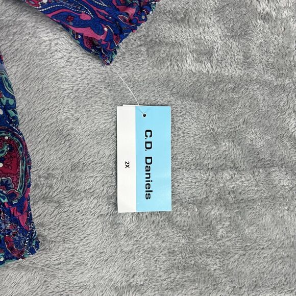 NWT C.D. Daniels Blouse Top Plus Size 2X Bright‎ Colorful Paisley Sequins Artsy - Picture 3 of 9